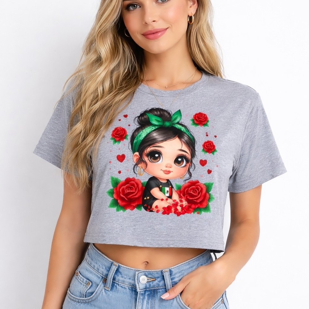 Cute cropped graphic tee with Mexican-inspired design